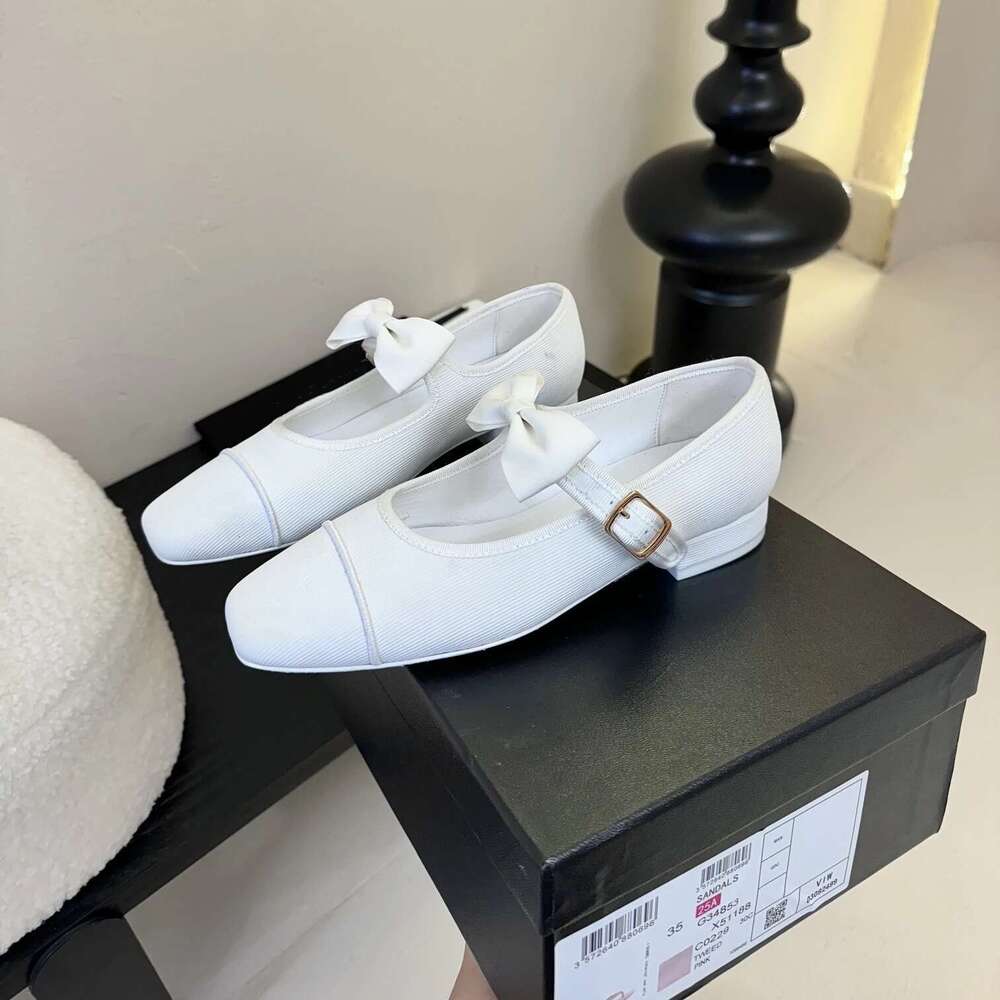 New Women Size35-41 Butterfly Knot Flats Mary Janes Square Toe Low Heels Buckle Strap Designer Shoes Zapatillas De Mujer