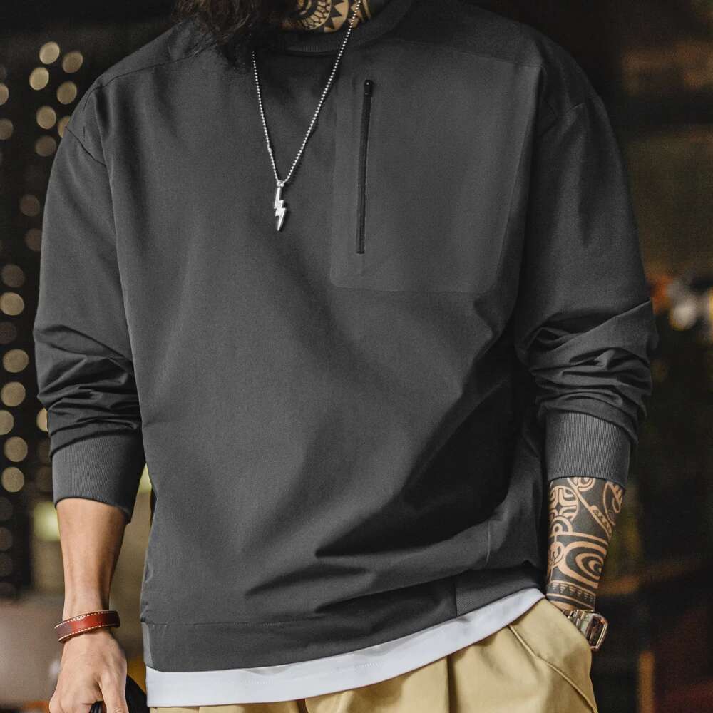 Maden Vintage Outdoor Sporty Long Sleeve Color-Block Sweatshirt Men Spring Round Neck Woven Pullover Loose Casual Black Hoodie Designer