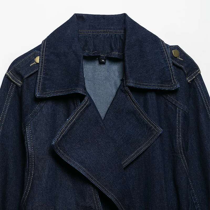 Willshela Women Fashion With Belt Denim Blue Hidden Breasted Jackets Vintage Lapel Neck Long Sleeves Female Chic Lady Outfits