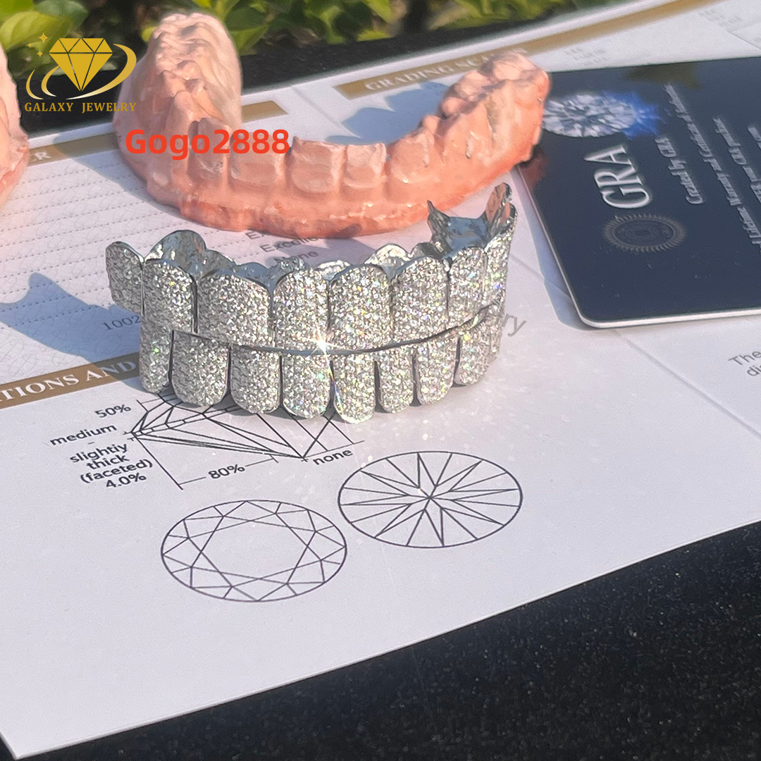 Fashion Jewelry Iced Out Grillz 925 Silver 10 Top 10 Bottom Vvs Moissanite Mossinate Grillz Teeth Lab Diamond Grillz