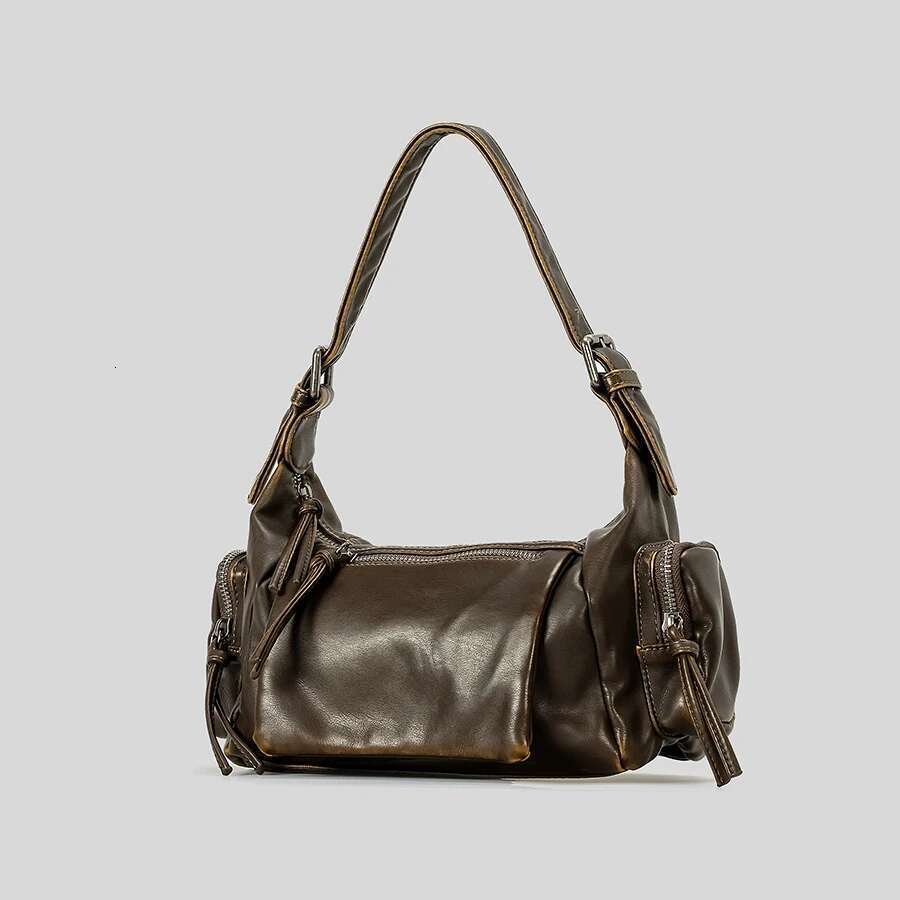 Vintage Underarm For Women Designer Multiple Pockets Shoulder Bags Soft Washed Pu Leather Crossbody Bag Y2k