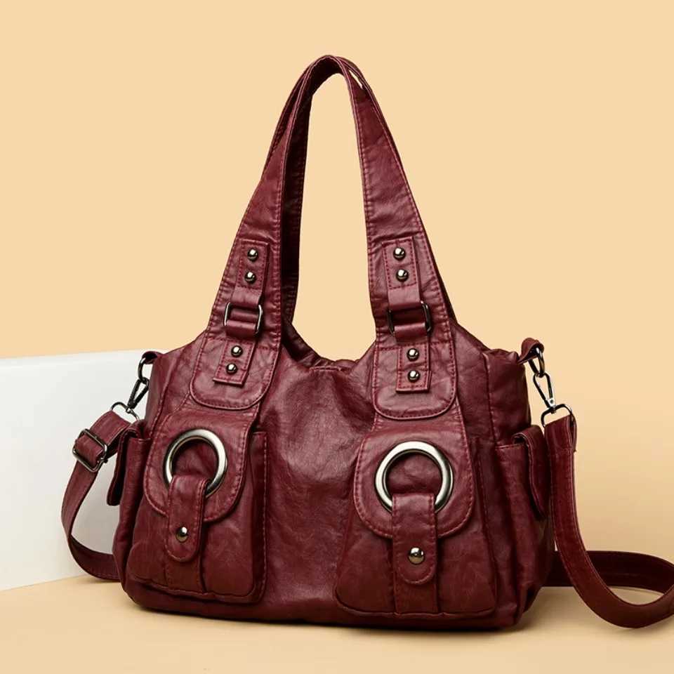 Two Metal Circles High Quality Soft Pu Leather Female Handbags Tote Bags Shoulder Crossbody Bag for Women Mother Z250512