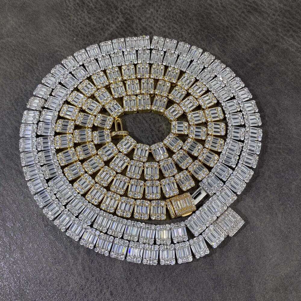 Hip Hop Jewelry Fashion 10mm Full Iced Out Baguette Clustered Tennis Chain Necklace