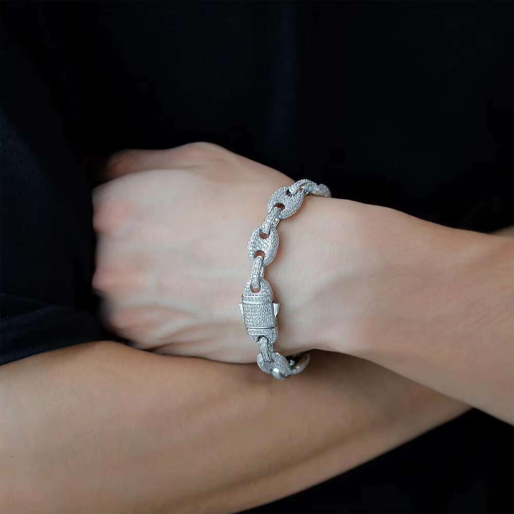 Luxury Hip Hop VVS Moissanite Diamond Bracelet 925 Sterling Silver Cuban Chain for Women and Men Fine Charm Bracelet