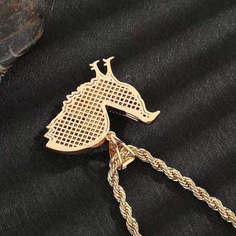 OEM ODM Hip Hop 14k Gold Plated Rooster Cubic Zirconia Copper Pendants and Necklaces