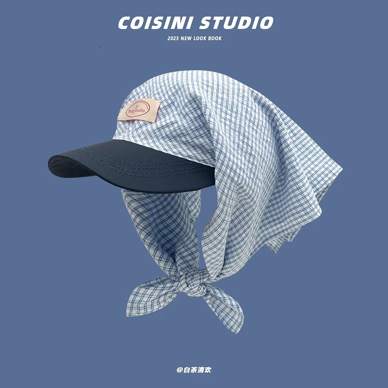 Retro Patch Color Matching Plaid Strap Sun Hats for Men and Women Summer Travel Protection Fashion Hip Hop Headscarf Cap 250512