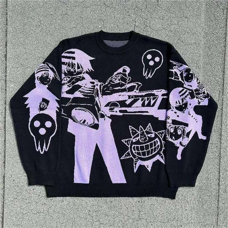 Haruku Fashion Men's Women's Couple Fall And Winter Sweater Y2k Retro 90S Gothic Fitted Round Neck Tops Clothing 2023 New