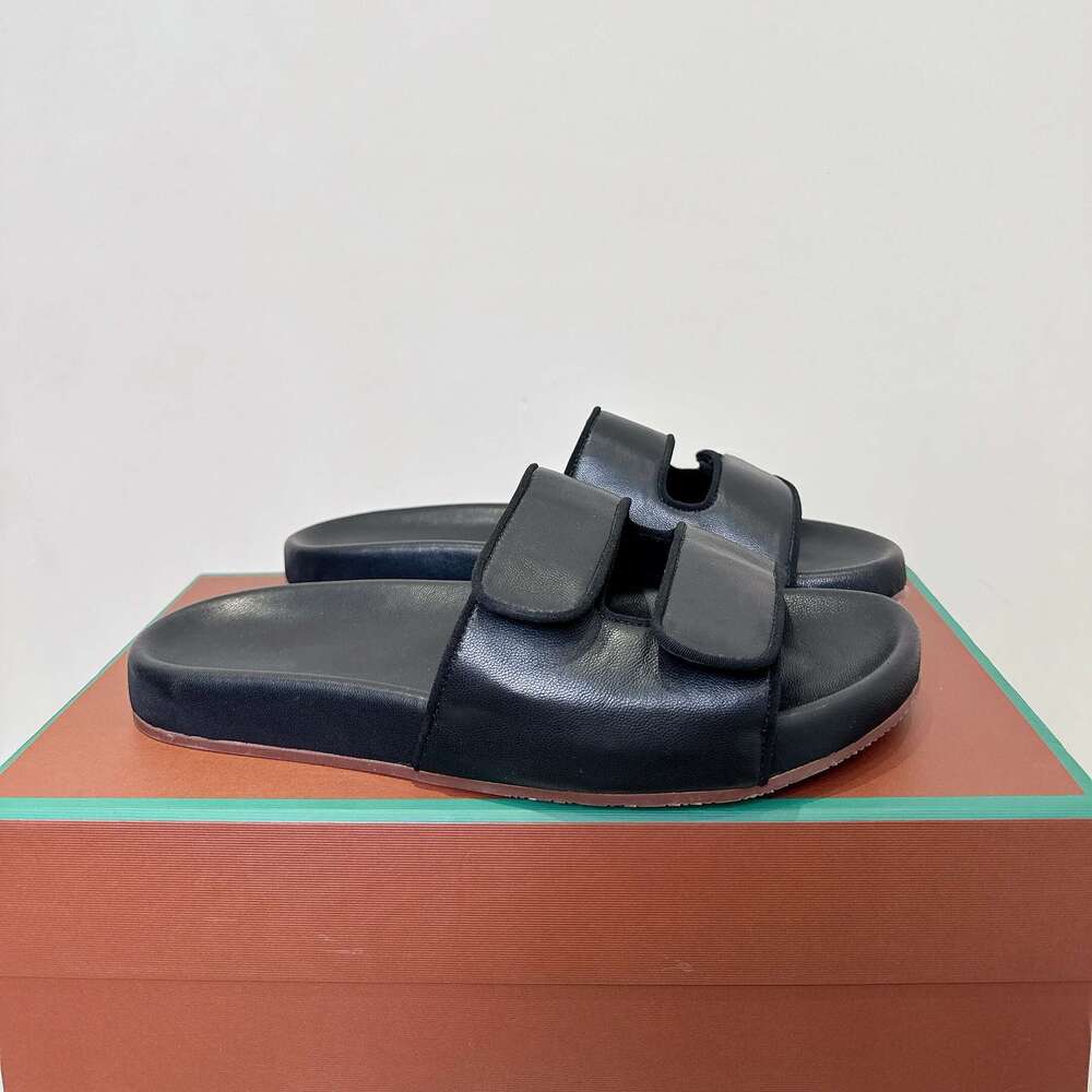 Women Size35-46 Genuine Leather Couple Slippers Summer Slides Solid Colors Leisure Flat Designer Shoes Zapatillas De Mujer
