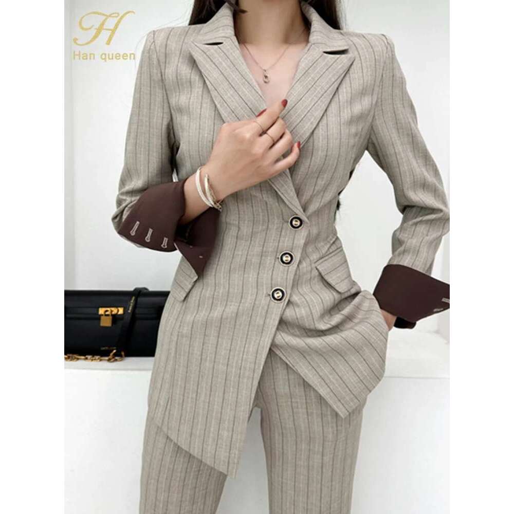 H Han Queen Autumn Winner Formal New Two Piece Set Elegant Long Sleeve Suit Jacket & Pants Sets Korean Casual Women's Suits