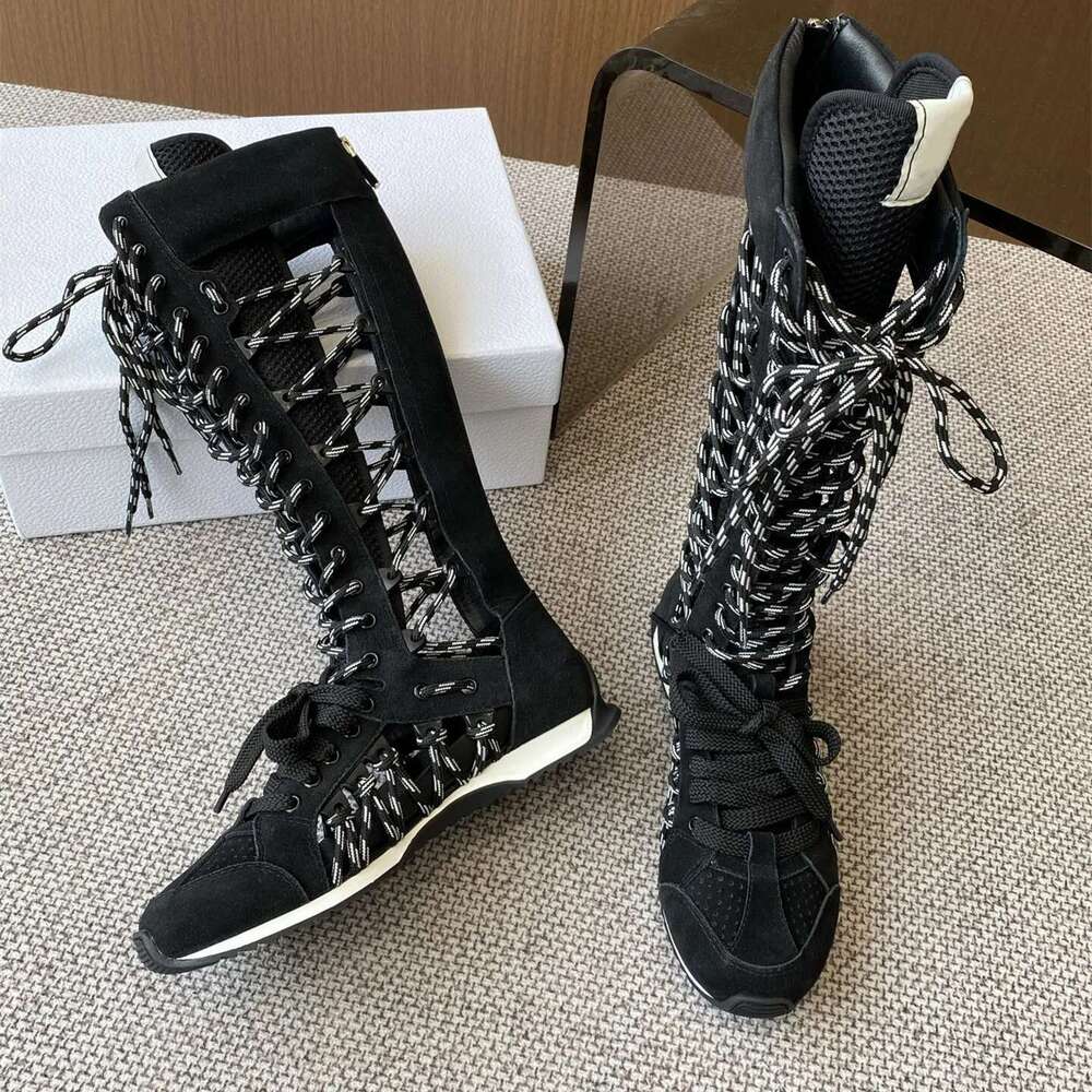 Women Size35-41 Natural Cow Suede Sneakers Hollow Sports Leisure Flats Round Toe Zipper Designer Shoes Zapatillas De Mujer