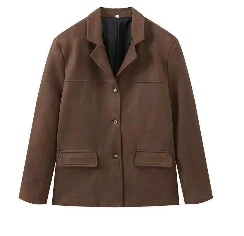 Autumn Winter Woomen Suede Jacket With Lapel Woman Casual Single Breasted Pocket Long Sleeve Short Coat Street Overcoat