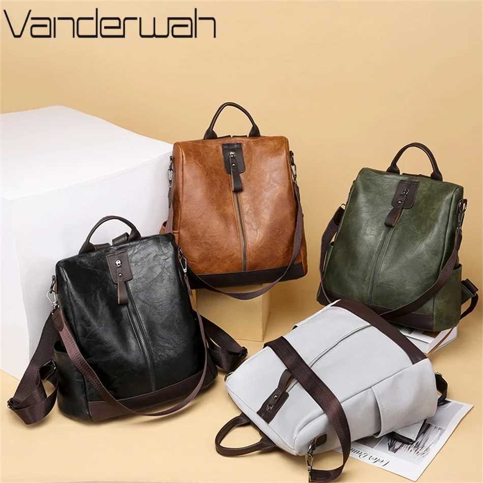 Multi-function Backpack Womens Soft PU Leather Backpack Large Capacity School Bags for s New Fashion Female Bagpack Mochila Z250512