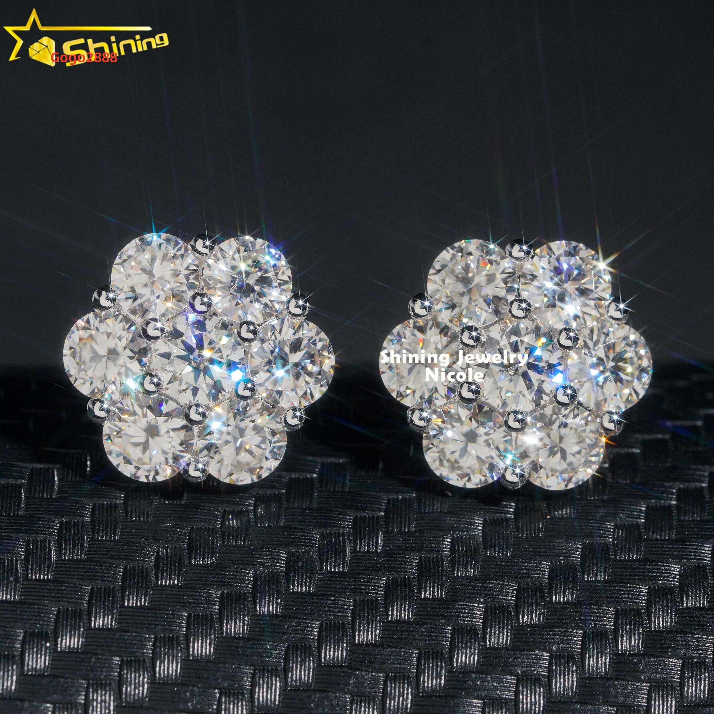Hip Hop Fashion Iced Out 15MM Width Real 10k Solid Gold VVS Moissanite Flower Earrings for Men