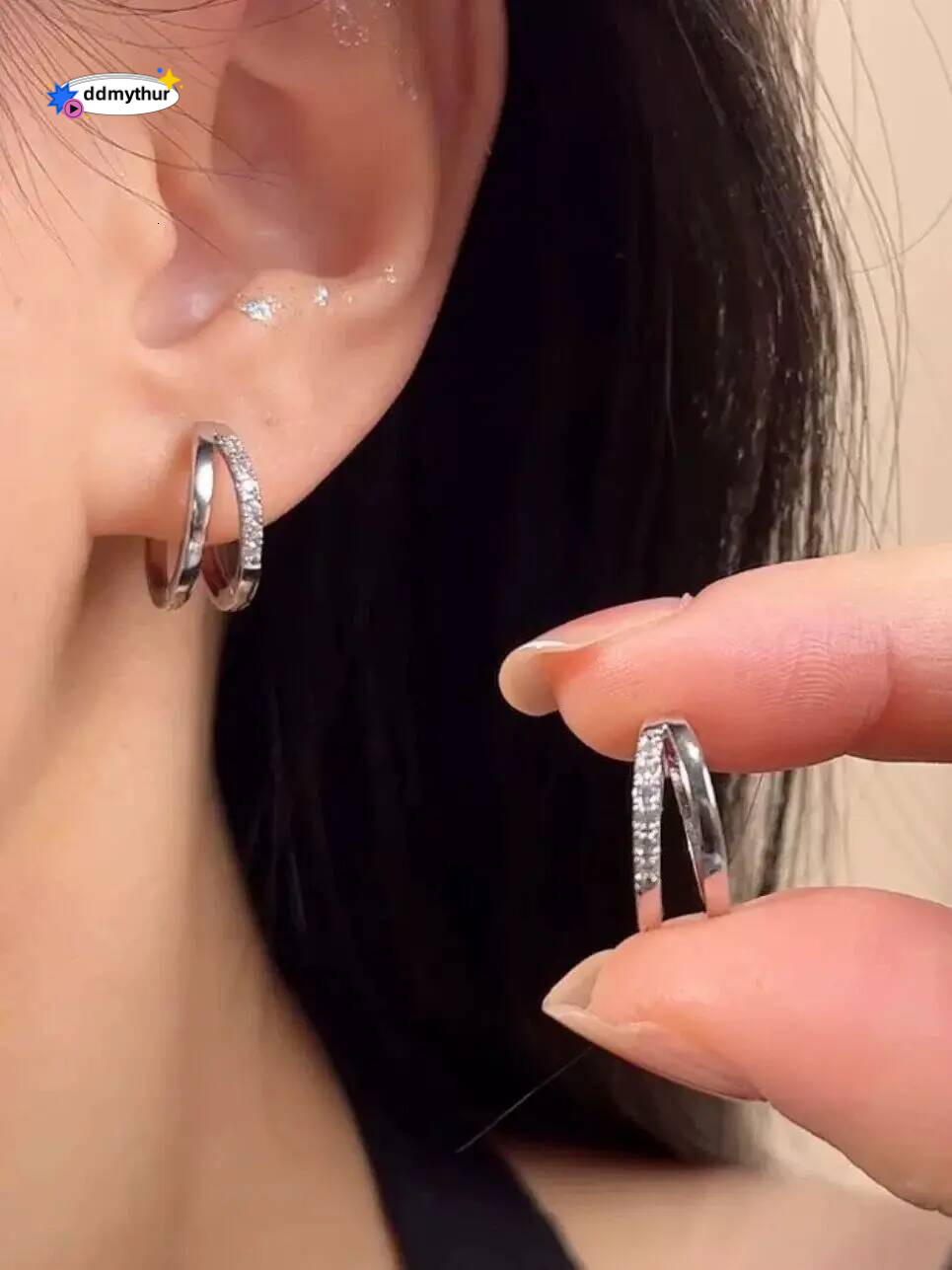 Fashion Simple Double Zirconia Hie for Women Girls Trendy Small Hoop Earrings Jewelry ddmythur