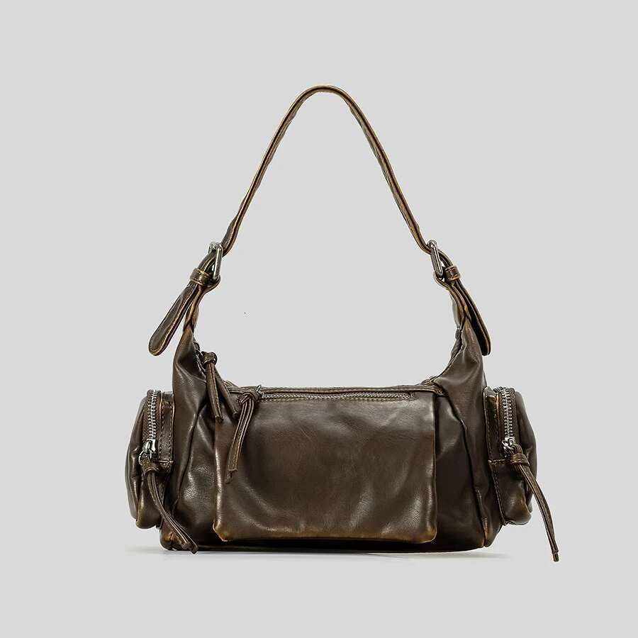 Vintage Underarm For Women Designer Multiple Pockets Shoulder Bags Soft Washed Pu Leather Crossbody Bag Y2k