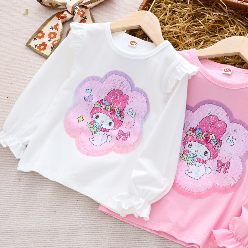 DISNEY Frozen Princess Elsa kids designer clothes Children spring T-shirt baby long sleeves color-changing sequins for girls.