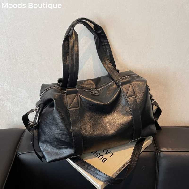 Oversized Women Duffel Bags Soft PU Leather Large Capacity Black Shoulder Crossbody Bags For Travelling Shopping Luxury HandbagsXJ250512