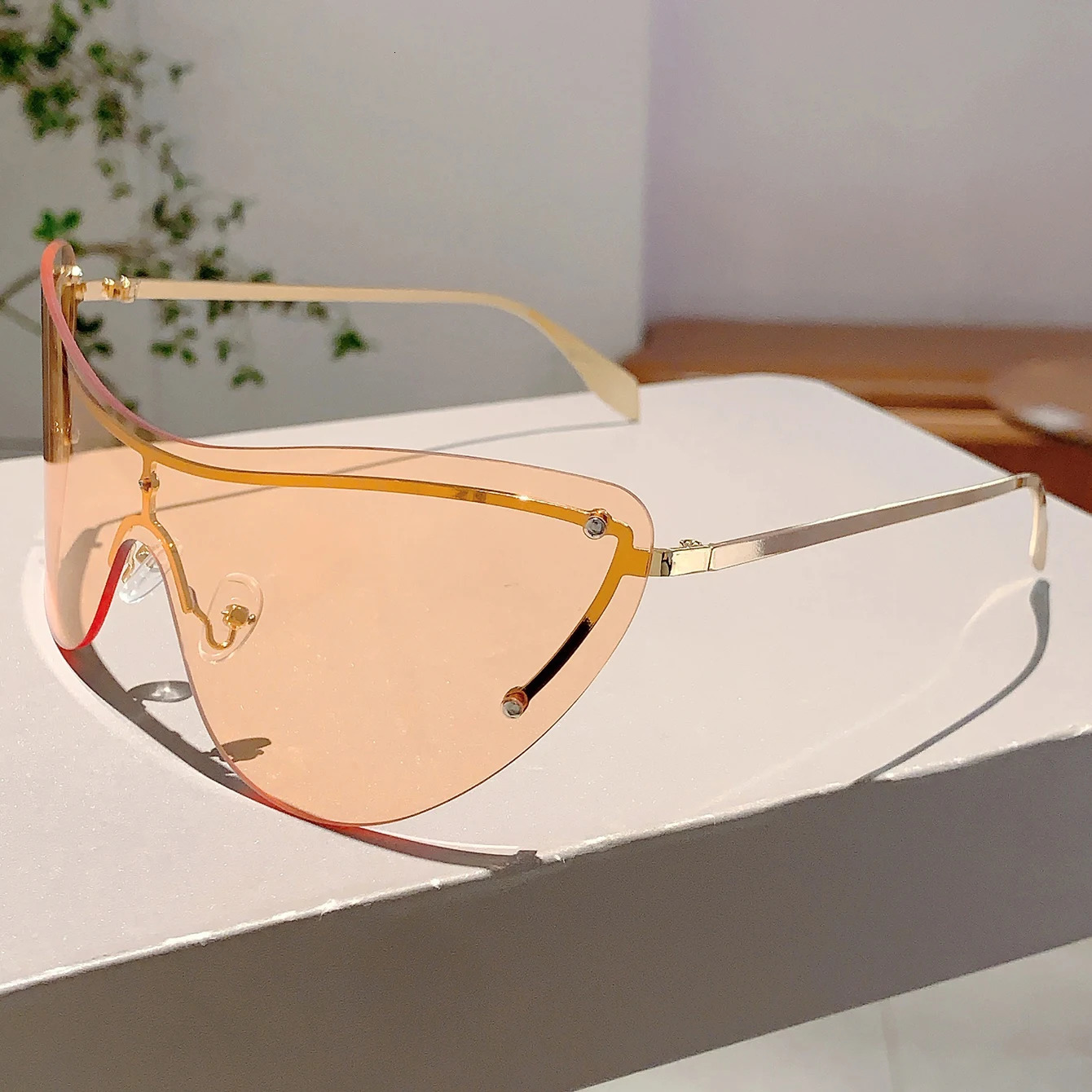 KAMMPT Retro Rimless Metal Shades Y2K Futuristic Decor Womens Sunglasses Ins Punk Ladies Sun Glasses for Hiking Beach 250512