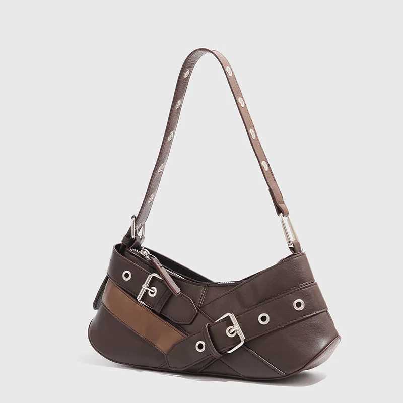 Vintage Belts Deco Women Shoulder Bags Designer Armpit Bag Punk Motorcycle Bag Pu Leather Lady Handbag Z250512