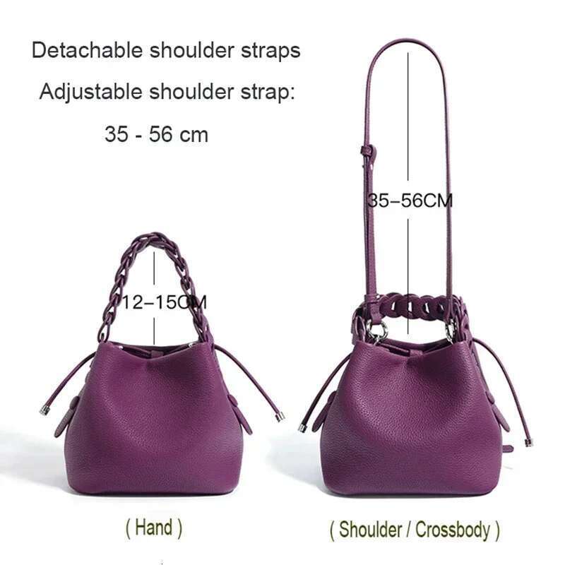 New Genuine Leather Bucket Spring Textured Commuting Versatile Shoulder Crossbody Elegant Handheld Bag