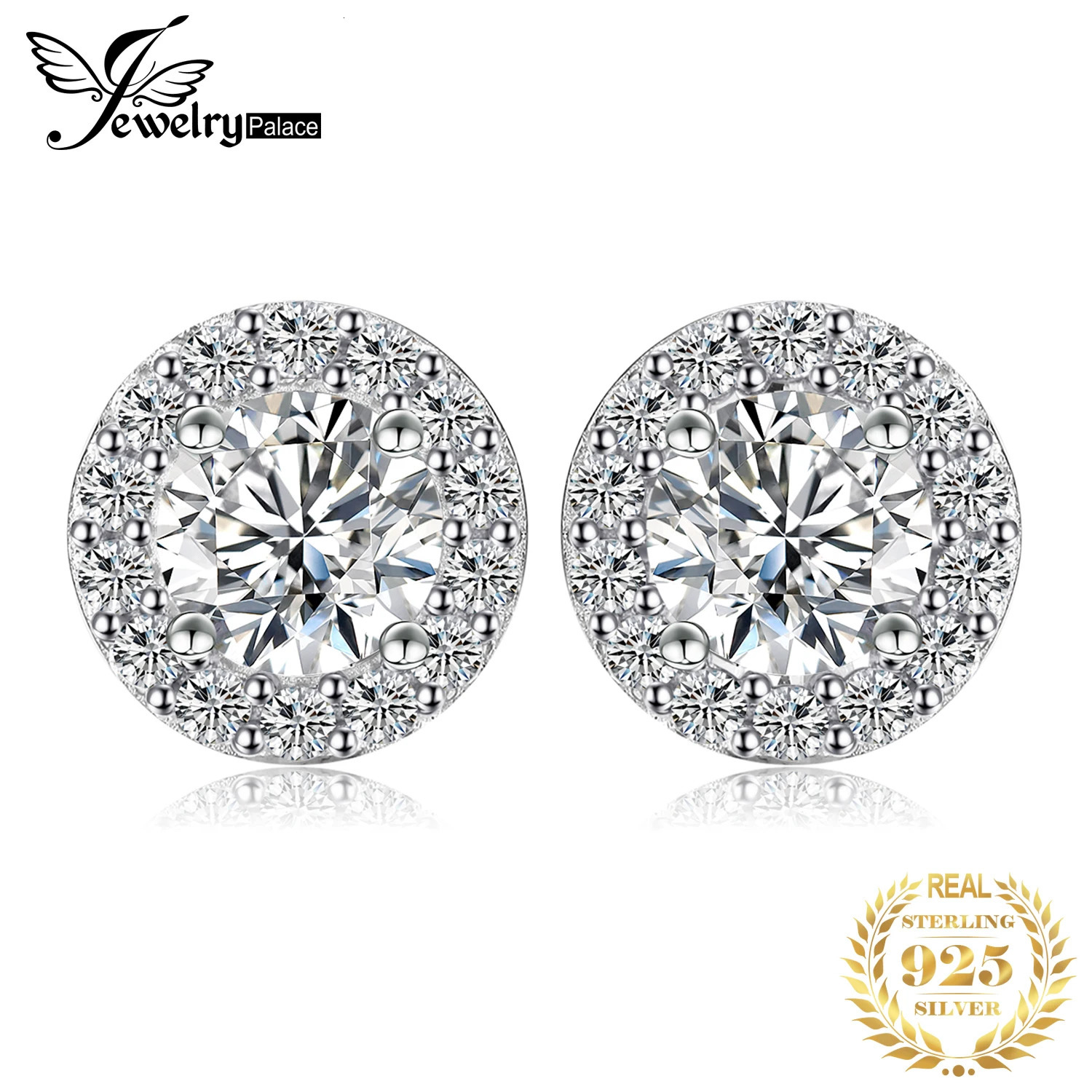 JewelryPalace Round Cut 5A Cubic Zirconia Halo Wedding Engagement 925 Sterling Silver Stud Earrings for Woman Gift Fine Jewelry 250512