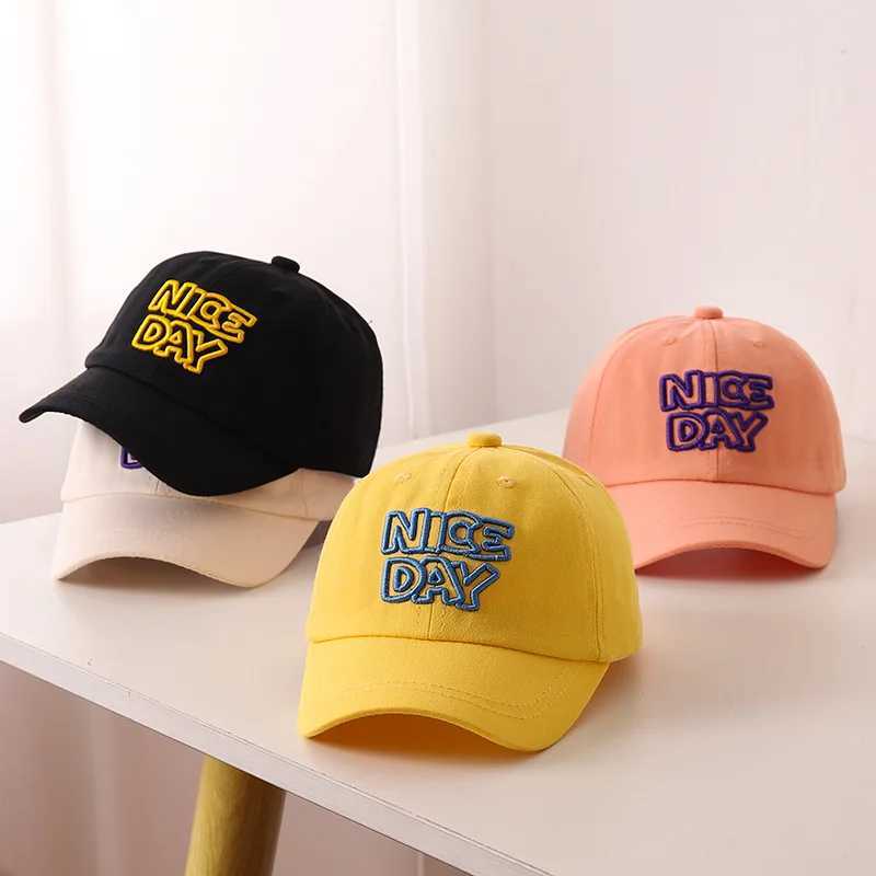 Fashion Letter Children Baseball Hat Solid Color Baby Peaked Cap Cotton Casual Kids Duck Tongue Cap 3-6Year Boy Girl Sun Visors R250512