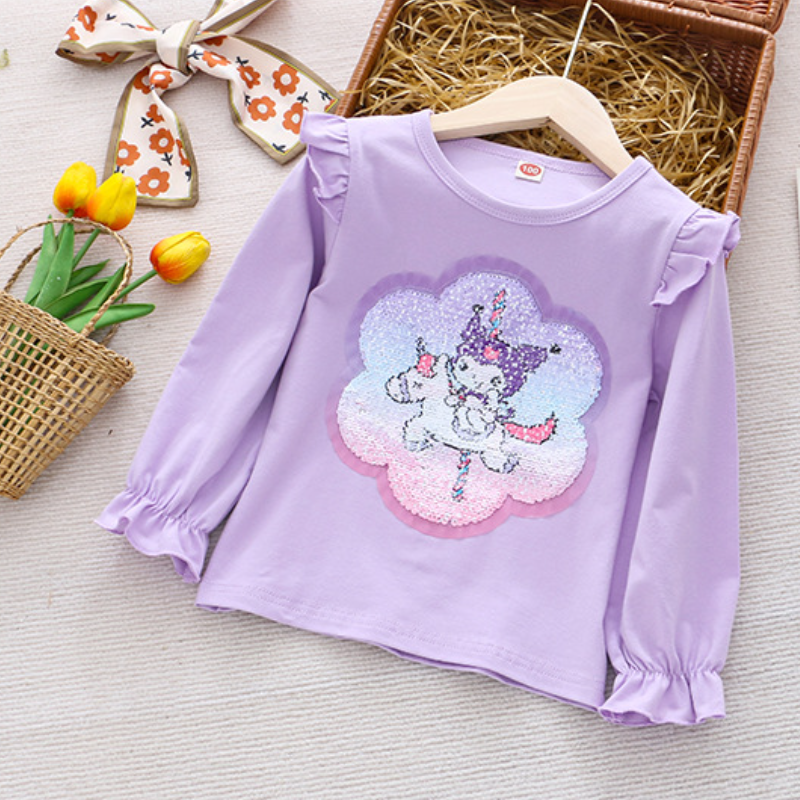 DISNEY Frozen Princess Elsa kids designer clothes Children spring T-shirt baby long sleeves color-changing sequins for girls.