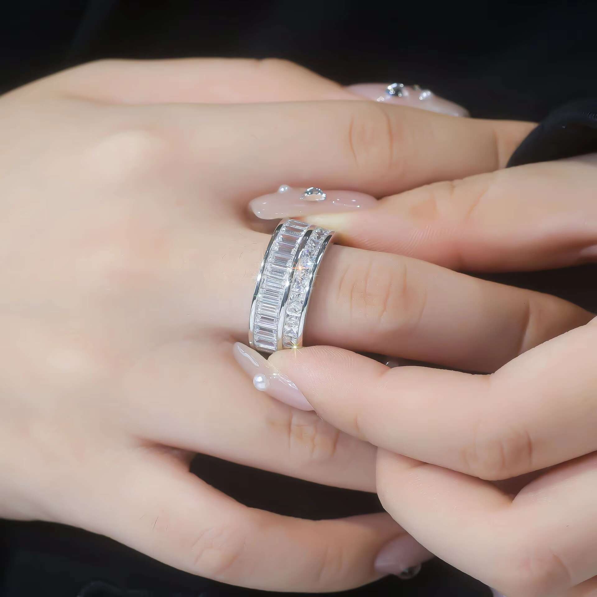 DEYIN Direct Manufacturer S925 Silver Baguette Princess Cut White Vvs Moissanite Real Gold Plated for Wedding Man Ring