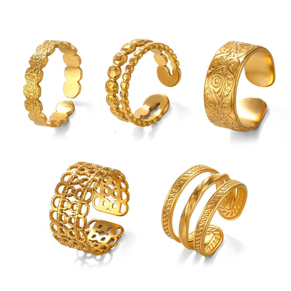 Popular Stainless Geometric for Women's Instagram Style Fashion Versatile Opening Adjustable Titanium Steel Ring