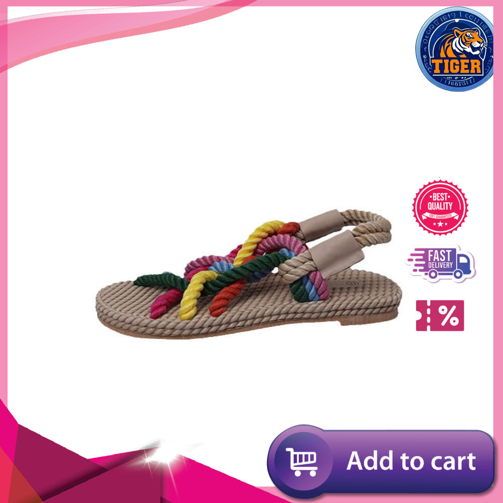 Ddmytiger Summer Large Size New Women S Rainbow Dopamine Small Fresh Knitted Rope Sandals Outdoor Shoes