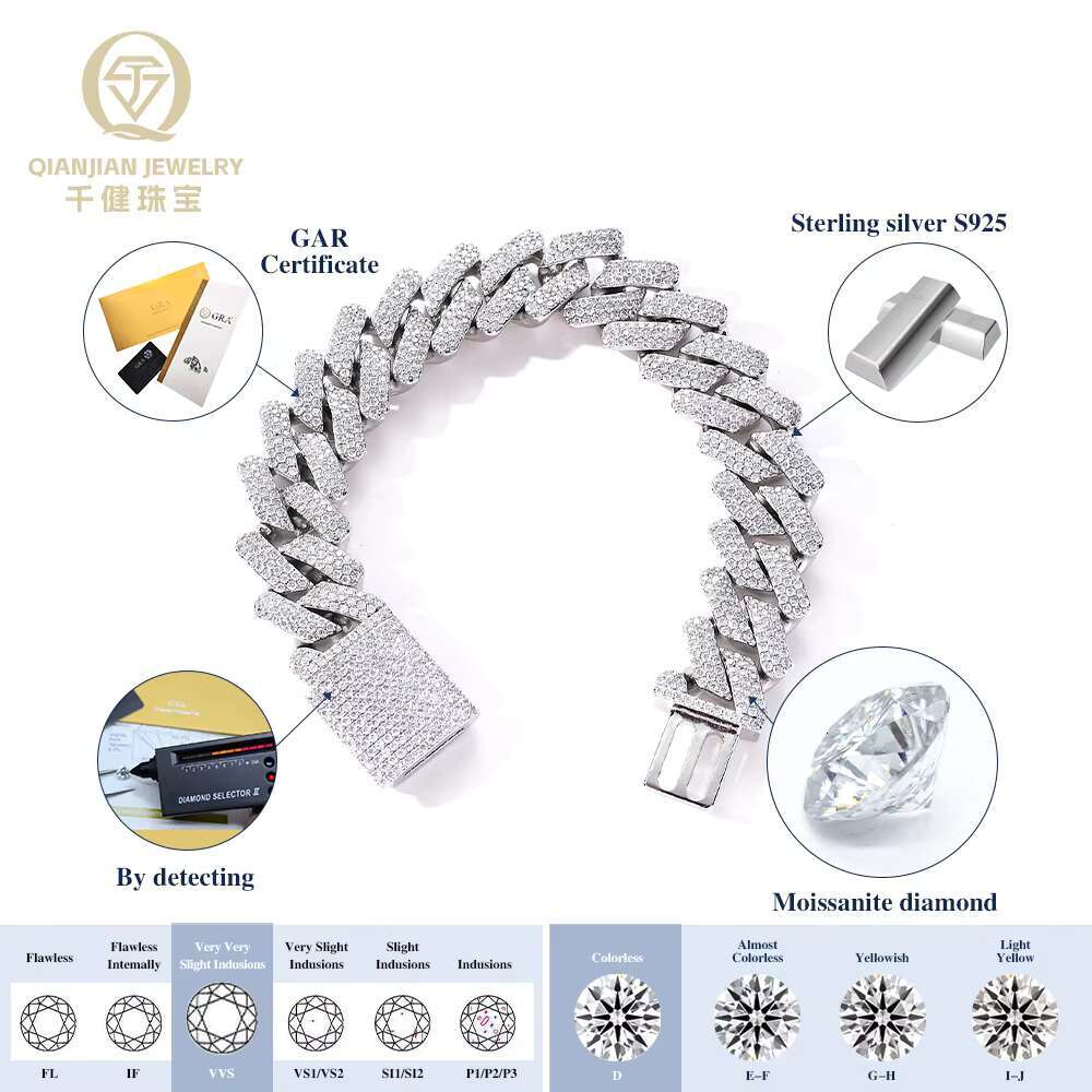 Wholesale Price Miami Bracelet Iced Out VVS Moissanite Bracelet With Cuban Chain 8mm Double Row Diamonds in 7 9 Inches Sizes