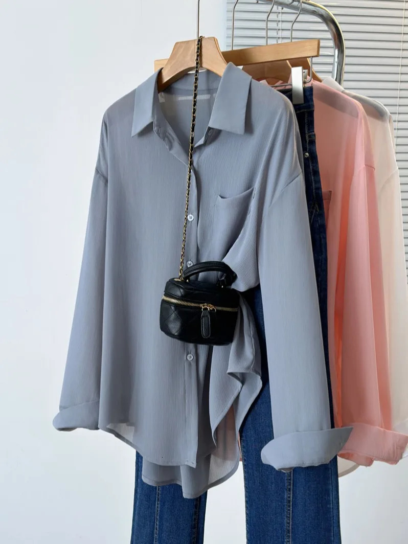Plus Size Shirt Women Autumn Arrivals Long Sleeve Chiffon Blouses Korean Style Chic Fashion Shirts Tops 250515