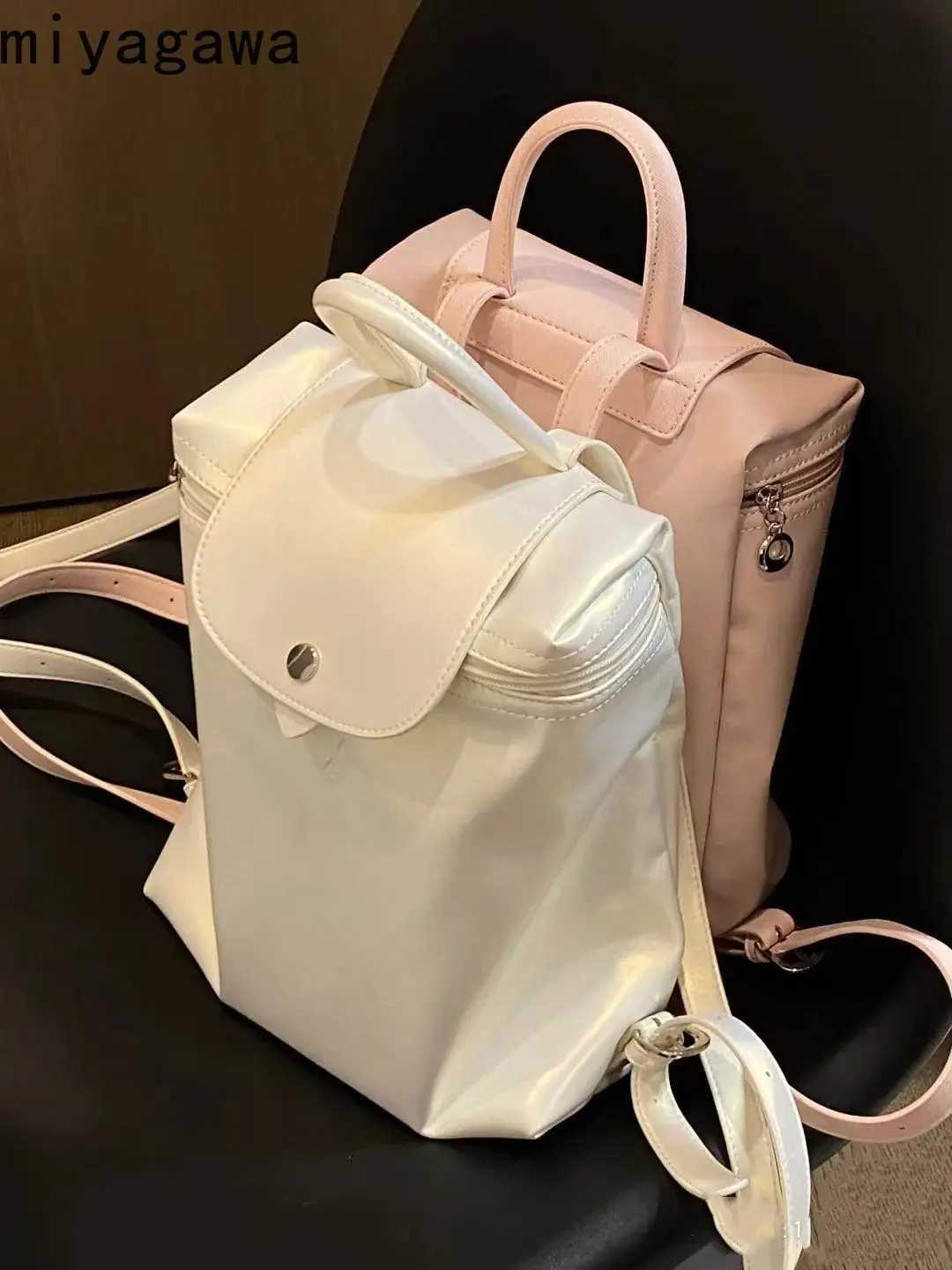 Miyagawa Womens Backpack 2024 New Fashionable Solid Color Backpacks Female College Student Causal Travel Shoulders Bags Z250512