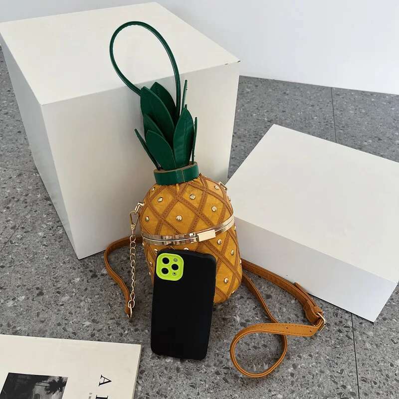 Hip Hop Party For Women 2022 Trend Cartoon Cute Pineapple Shape Crossbody Bags Fashion Leather Bucket Shoulder Bag Woman