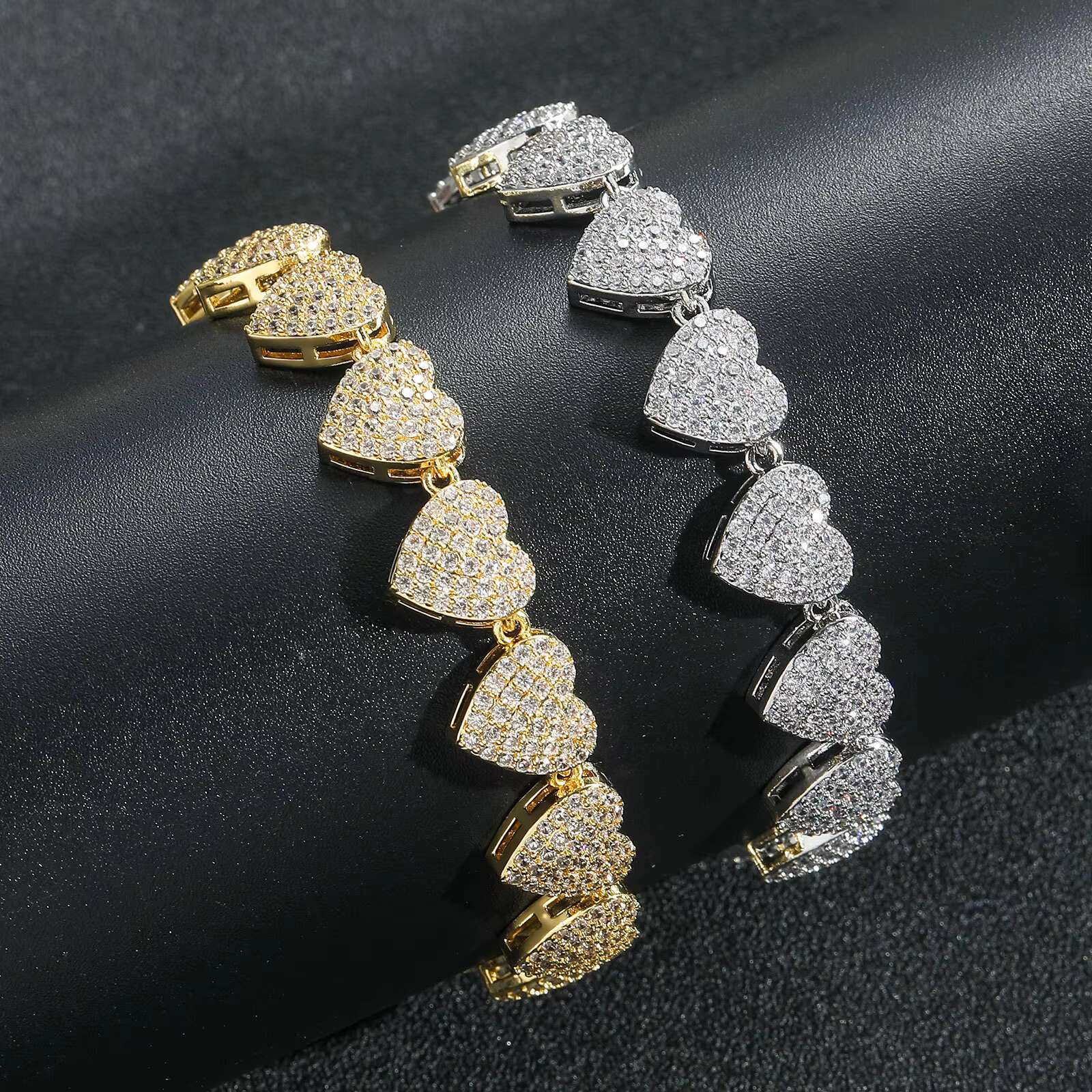 BES 10MM New love Heart Necklace Hip Hop Micro-inset Brass Zircon Personality Trend Heart-shaped Clavicle Chain Hip Hop Jewelry