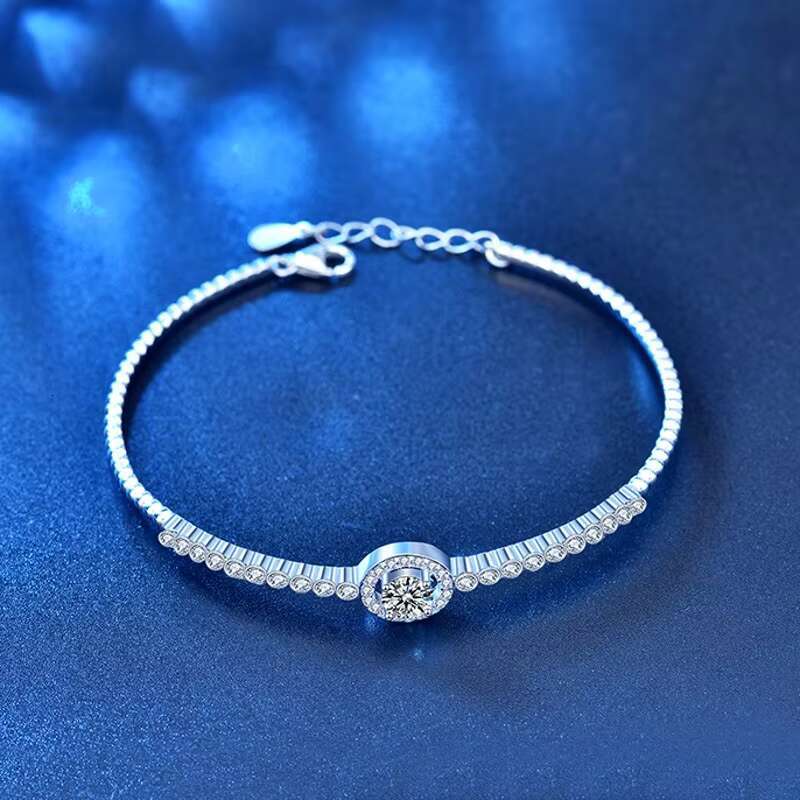 Vintage Round Brilliant Cut Moissanite Tennis Bracelet for Women 925 Silver Wedding Party Jewelry Elegant Bangles