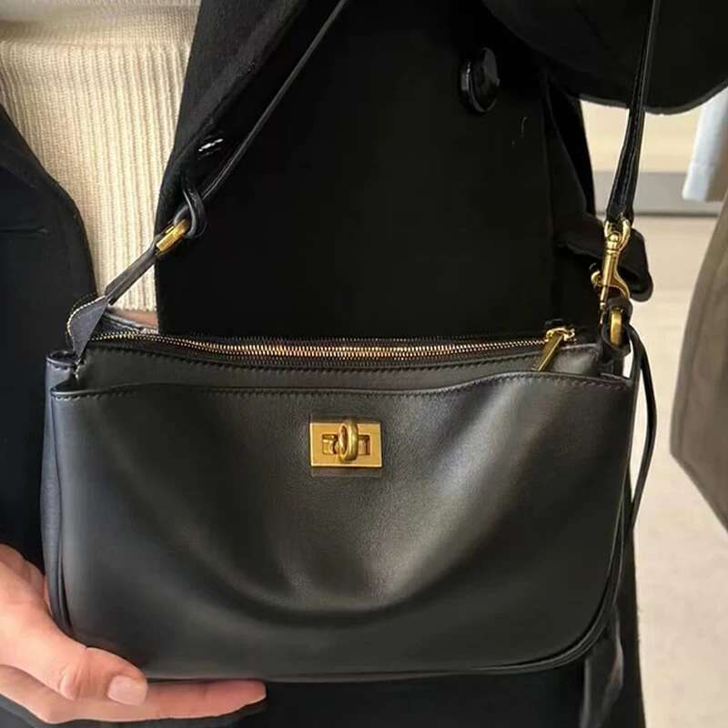 New Women's Small Square High-Quality Soft Leather Gold Sier Button Shoulder Messenger Versatile Underarm Bag