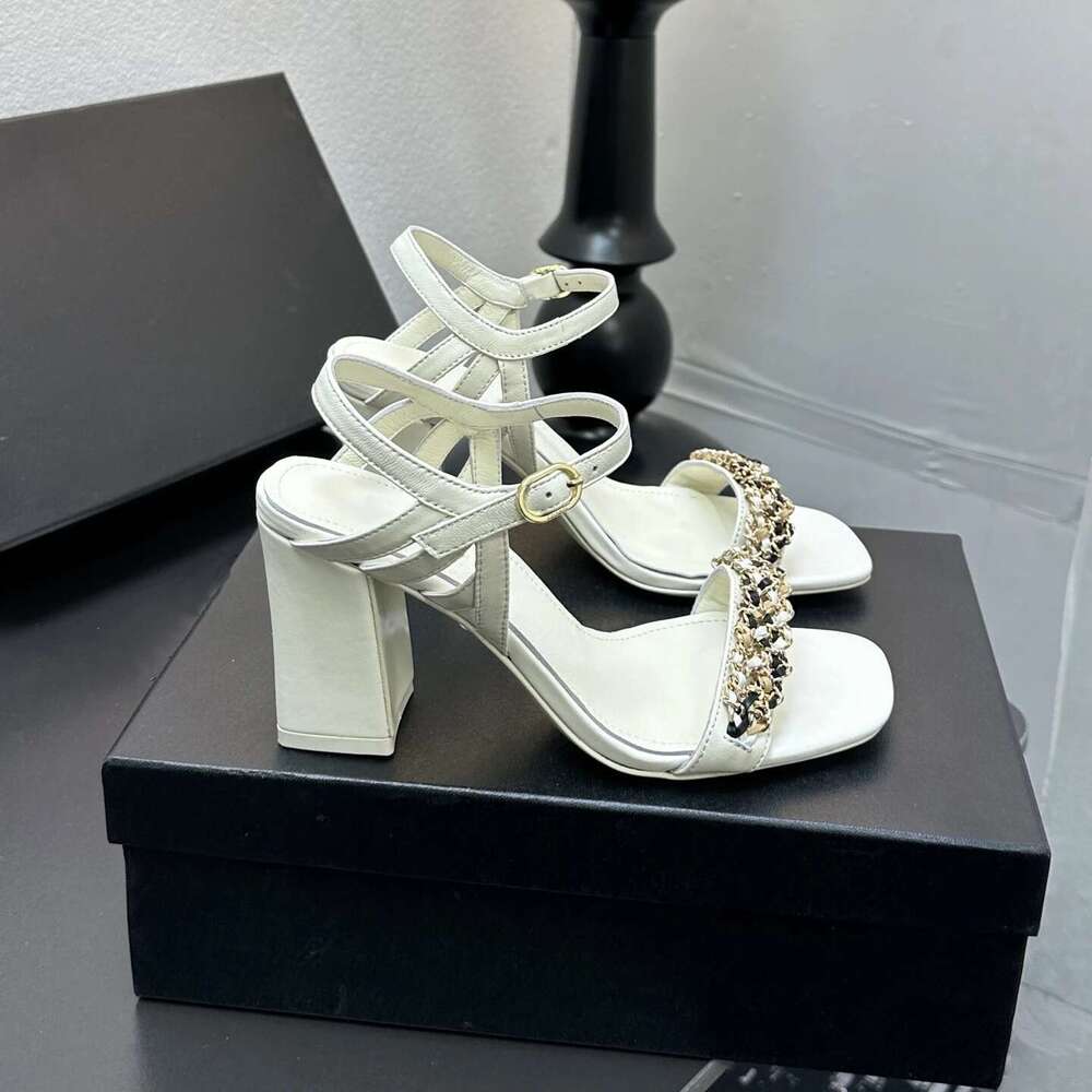 Women Size34-41 Genuine Leather Sandals Super High Heels Chain Pumps Slingbacks Summer Designer Shoes Zapatillas De Mujer