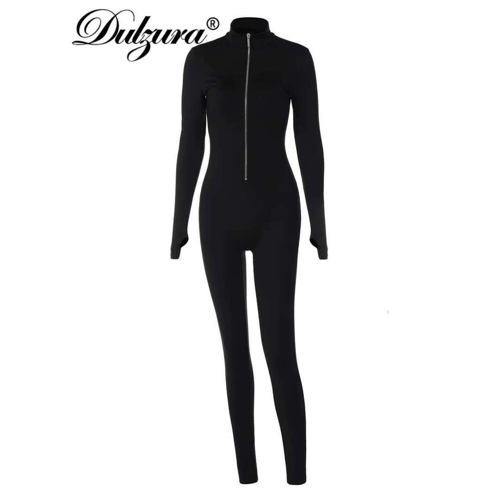 Dulzura Autumn Winter Women Solid Long Sleeve Zipper Jumpsuit Skinny Sexy Streetwear Casual Rompers Sportswear