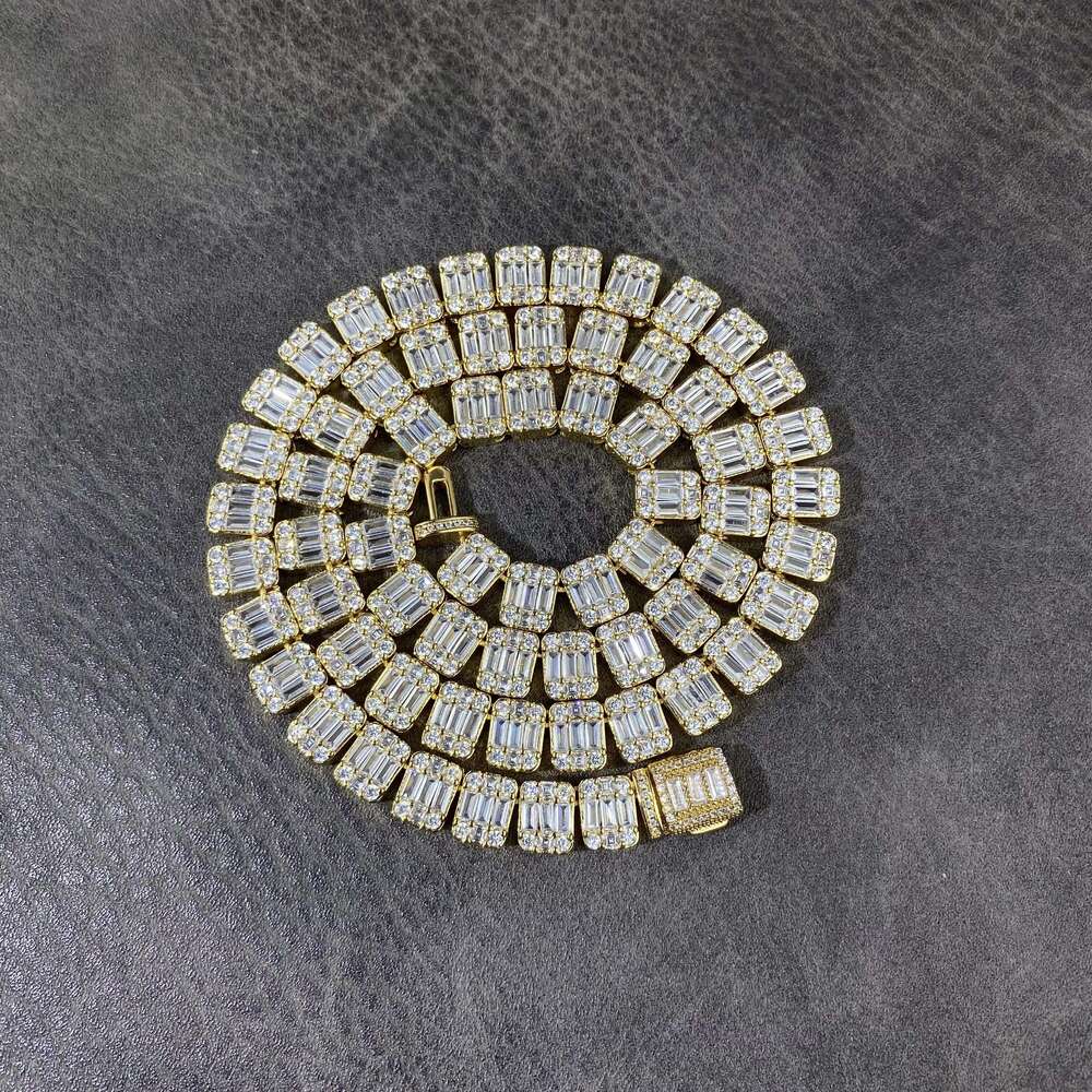 Hip Hop Jewelry Fashion 10mm Full Iced Out Baguette Clustered Tennis Chain Necklace