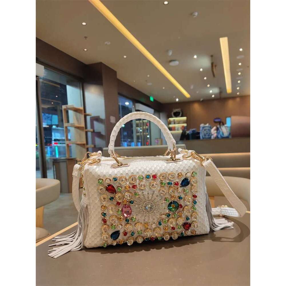 Women's Senior Sense Bag New European And American Leather Fringe Handbag Rhinestone Large Capacity Single Shoulder Crossbody
