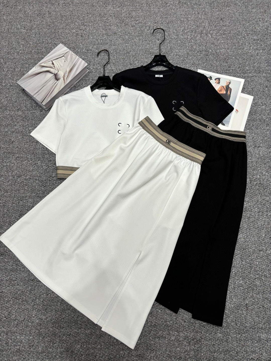 dress women designer skirt girl brand summer Two piece set fashion embroidery logo ladies short sleeve round neck t-shirt lady alphabet ribbon half skirt May 10