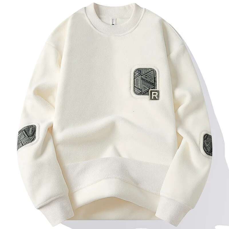 Fashion Thick Hoodie Embroidery Pullover Fleece Lined Men's Winter Clothes Elegant Brand White Green Pullovers