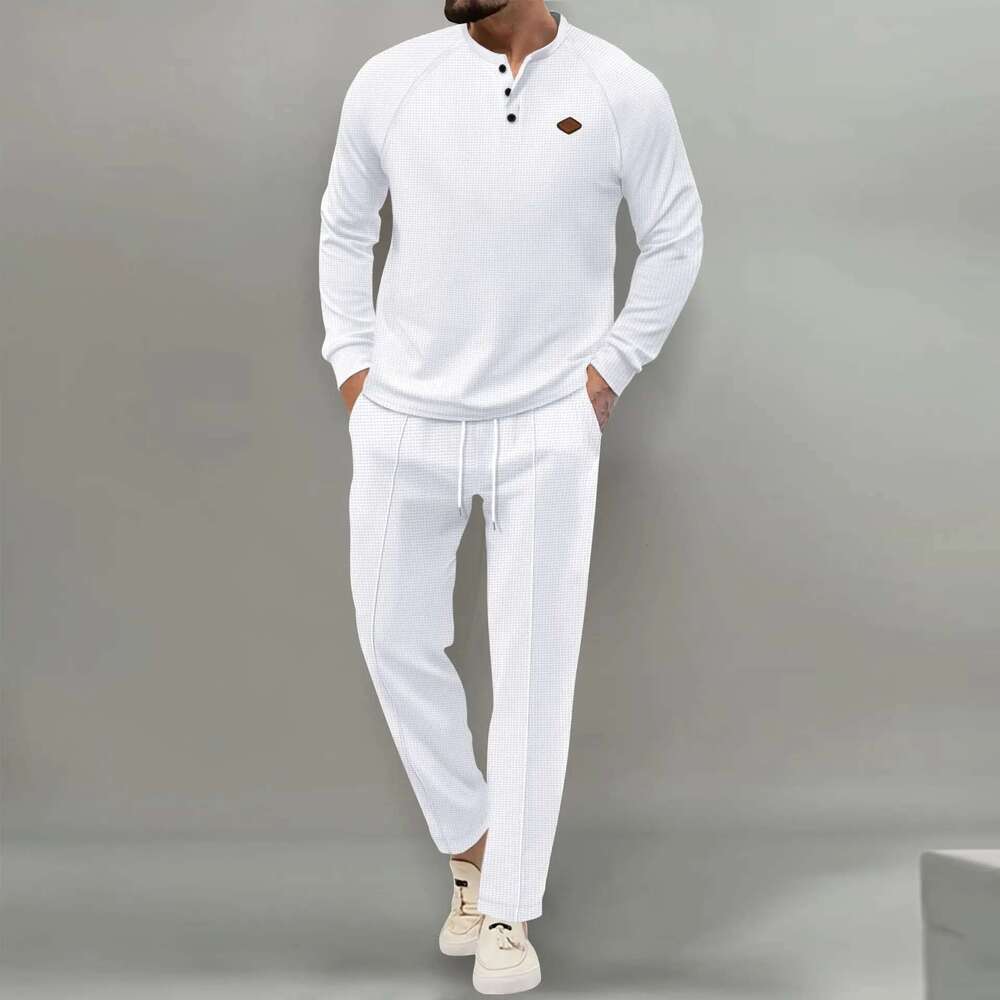 2025 Boutique Men's T-Shirt Sets Of Small Stand Collar Casual Fashion Commercial Breathable, Pants Pull Rope Solid Color Men 2 Designer