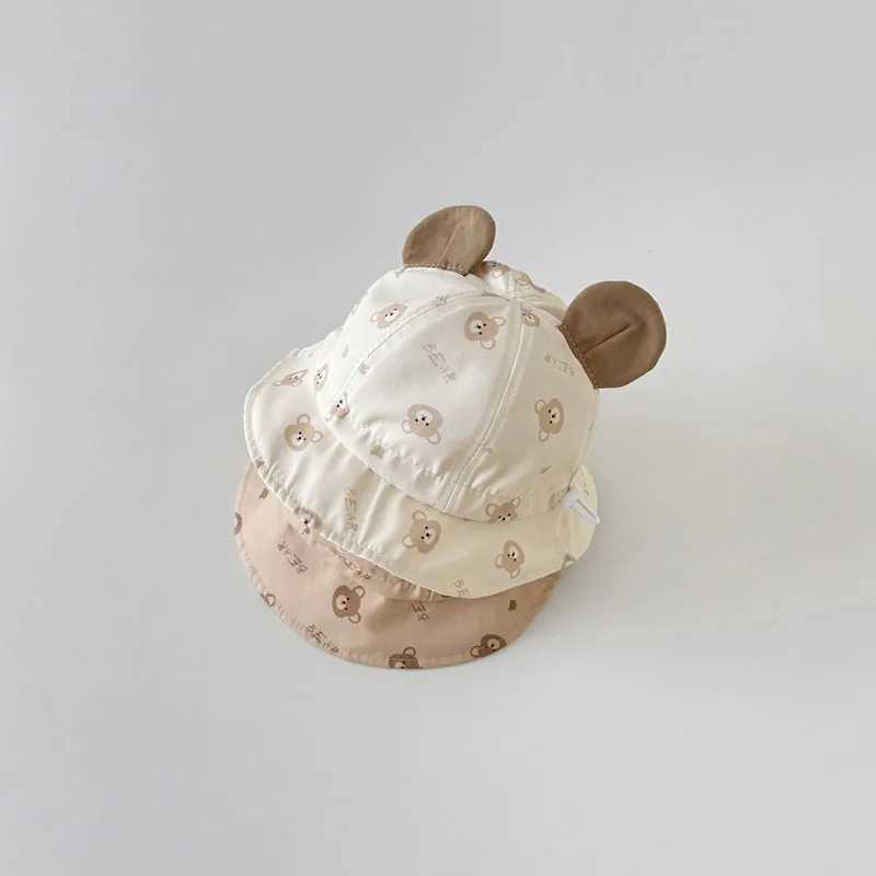 Cute Bear Baby Bucket Hat With Ears Spring Summer Infant Girl Boy Basin Cap Outdoor Toddler Kids Sun Protection Fisherman Hat R250512