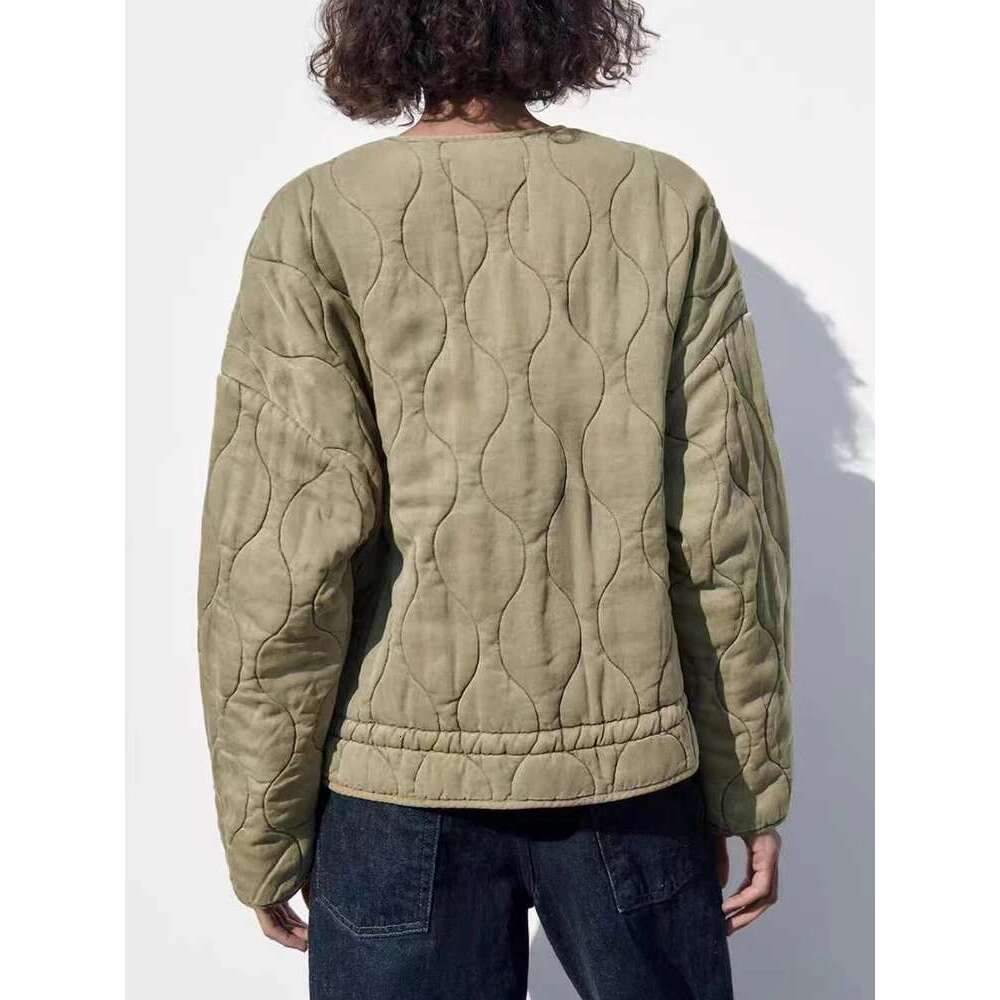 TRAF Women's New Zipper Warm Jacket Autumn And Winter Long Sleeve Round Neck Padded Solid Color Coat Women Fashionable Tops