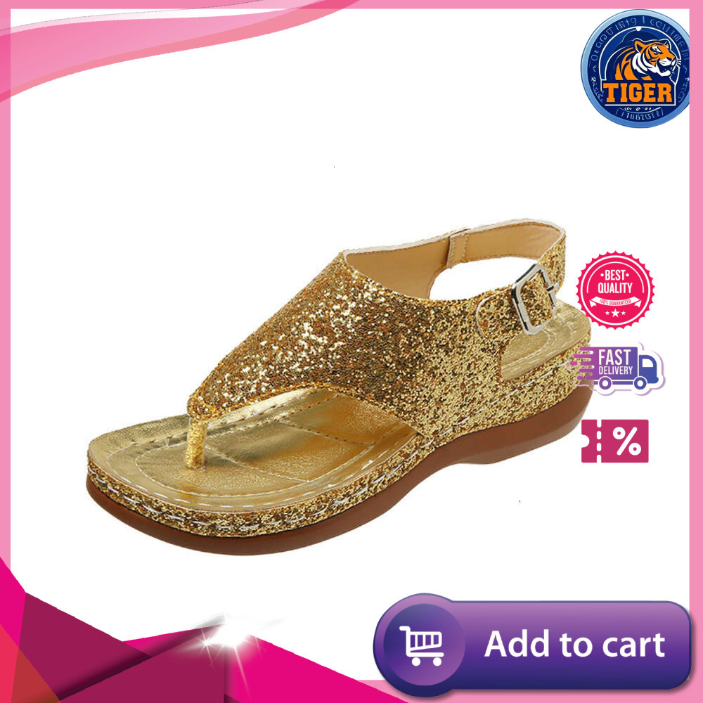 Ddmytiger Size For Large Women S Fashion Sequin Clip Toe Buckle With Herringbone Flat Sole Sandals Outdoor Shoes