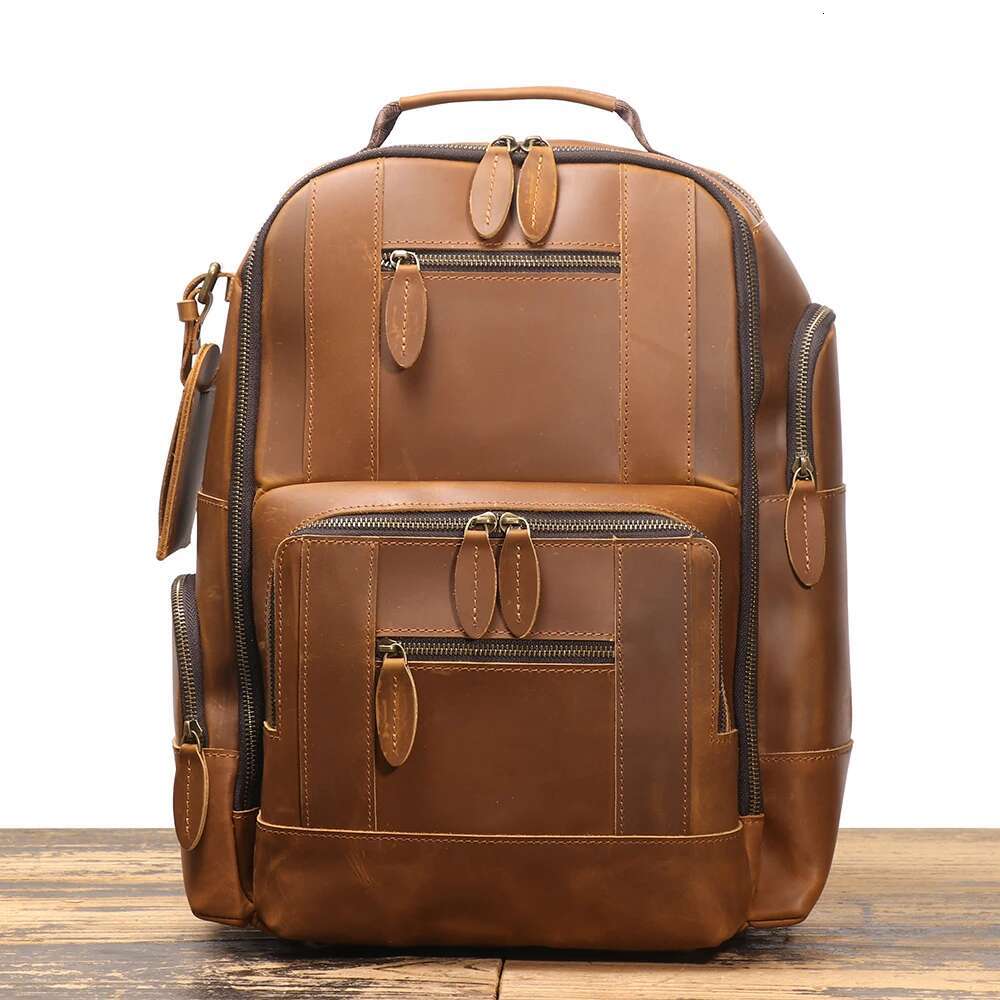 LUOKIR New Genuine Large Capacity Multifunctional Crazy Horse Leather Backpack Travel Business Laptop Bag