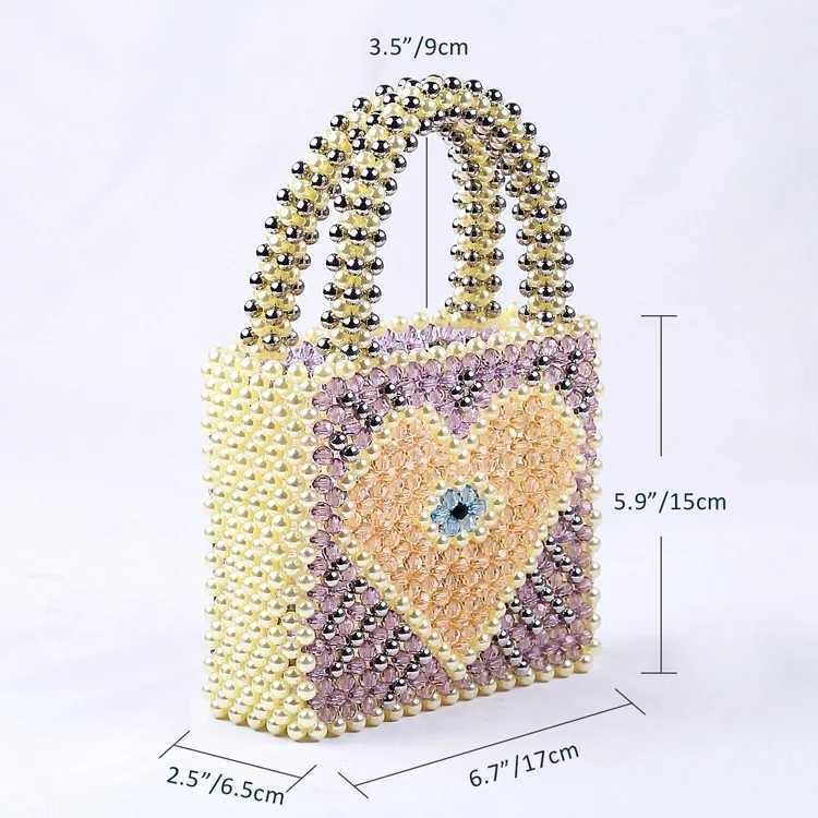 Light Blue Peach Handmade Fashion Heart Pearl Bag Beaded Bags For Women Floral Mini Handbags Women Bags Designer BagW250512