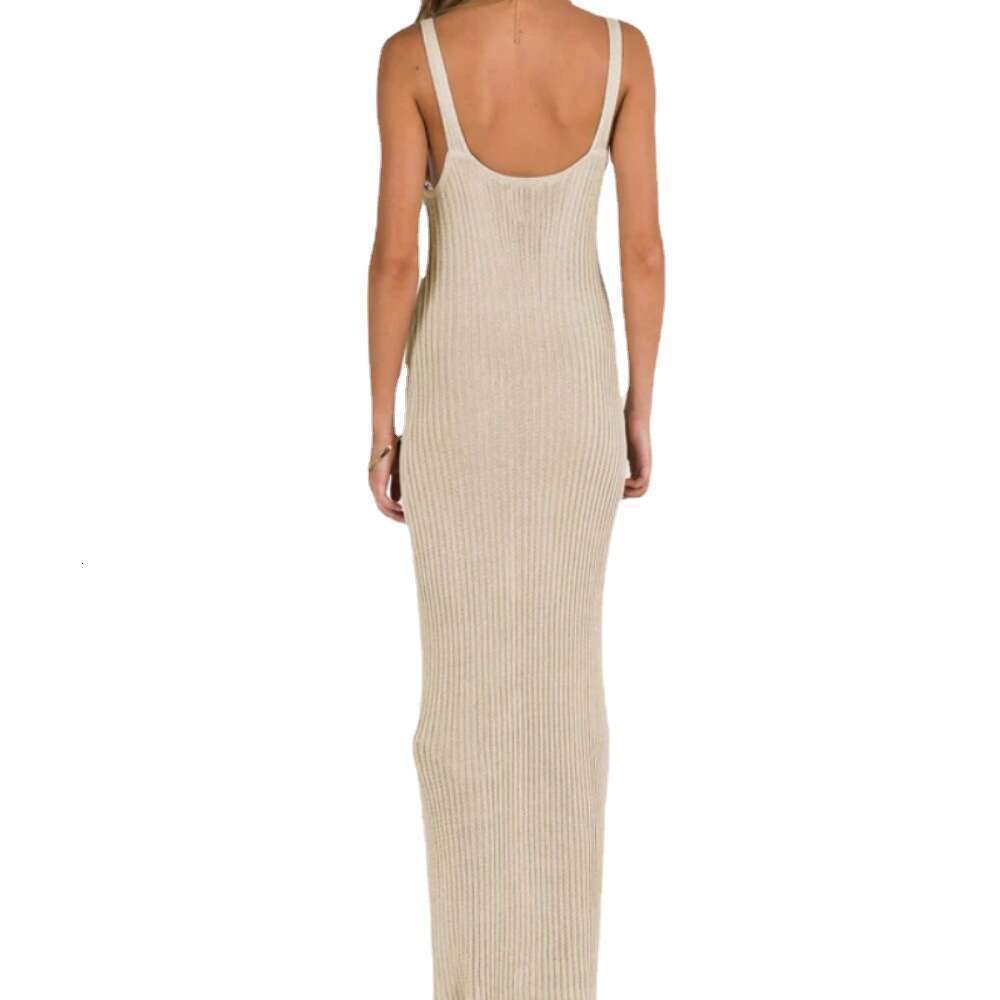 Fashionable plus-size women's clothing summer ins women's new hollowed out see through suspender knitted V-neck sleeveless backless long ski